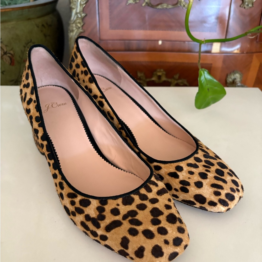 J.Crew Leopard Print Calf Hair Block Heel Pumps Women’s Size 9